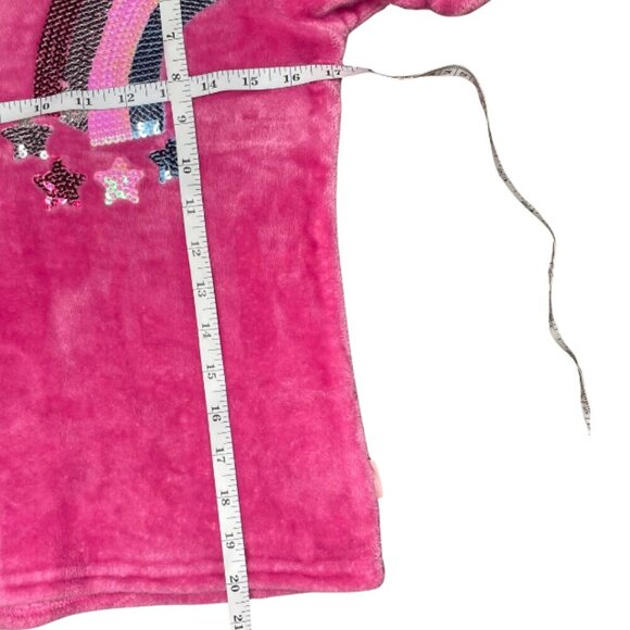 BCBG Girl Pink Fur Fleece Rainbow Sequin Hooded Sweatshirt Medium 10/12 Cozy - Picture 5 of 9